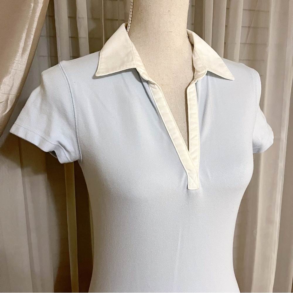 EUC Blue White Classic Cotton Pique Fitted Skinny Polo